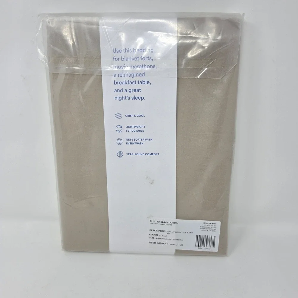 The Company Store Queen Flat Sheet Cotton Percale Cocoa Brown 50652A-Q-COCOA